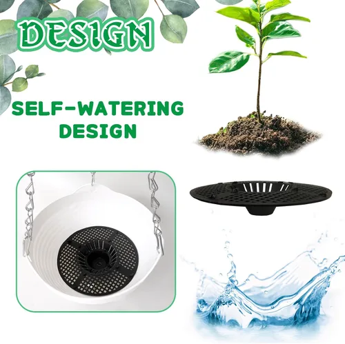 Miniatura 3 de Srmayyi Paquete de 4 Macetas Colgantes de Plástico de 8 Pulgadas con Riego Automático, Maceta Colgante Redonda con Drenaje y Cadena Metálica, Maceta