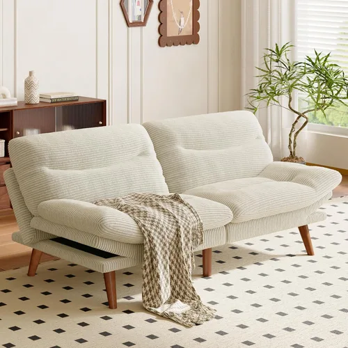 Miniatura 3 de Sofá cama futón de 75 pulgadas, futón 3 en 1 con respaldo y reposabrazos ajustables, sofá cama convertible pequeño plegable con cojín extraíble
