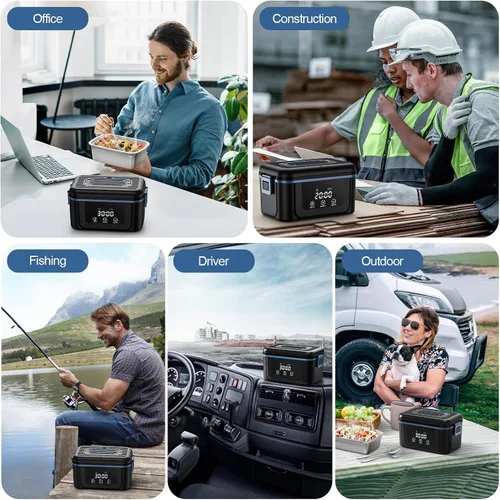Miniatura 6 de Fiambrera eléctrica inalámbrica para adultos, hombres y mujeres, lonchera calentada con batería con contenedor de 1.5 L, lonchera autocalentable