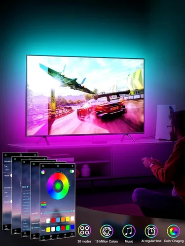 Miniatura 3 de GIPOYENT Tira de luz de TV, retroiluminación LED de sincronización de música, para TV de 32 a 50 pulgadas, luz de TV LED con función Bluetooth, tira