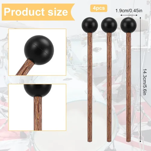 Miniatura 5 de 4 mazos de tambor de lengua de acero, palitos de tambor de goma pequeños de 5.9 pulgadas para xilófono, instrumentos musicales, mazo, mango