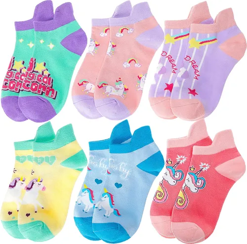 Calcetines de unicornio para niños y niñas calcetines de tobillo que no se muestran calcetines de algodón novedosos 6 pares