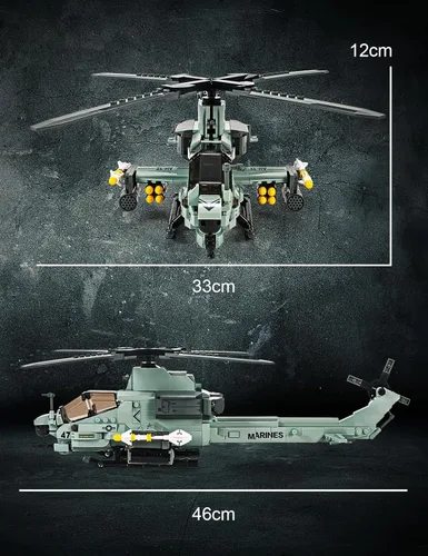 Miniatura 6 de SEMKY Serie Militar AH-1Z Helicóptero Little Birds Juego de Bloques de Construcción de la Fuerza Aérea (597 Piezas) - Juguetes de Construcción