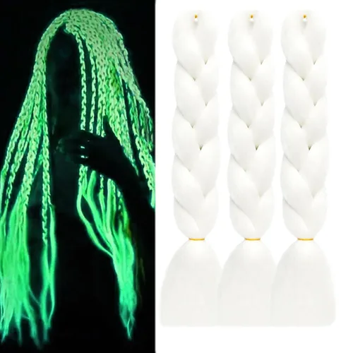 Miniatura 7 de Cabello trenzado rubio de 24 pulgadas, 613, extensiones de cabello trenzado jumbo, 3 piezas de trenzas luminosas que brillan en la oscuridad