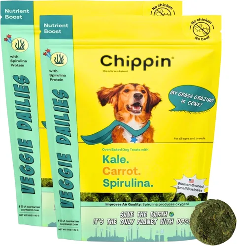 Miniatura 10 de Chippin Golosinas saludables para perros, galletas crujientes totalmente naturales con espirulina real, col rizada, avena, sin carne
