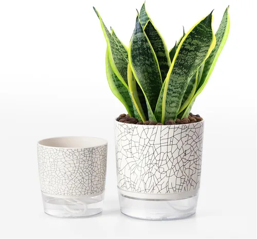 Miniatura 16 de Macetas de riego automático para plantas de interior, macetas, maceta de riego automático, 2 piezas de 4 + 5.3 pulgadas, rayas negras