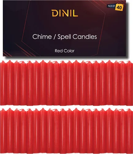 Dinil – Velas de Hechizo y Campanilla (40 Velas Rojas) – Mini Velas Cónicas Premium de 4" x 1/2" para Rituales, Cumpleaños, Altar, Hechizos, Velas