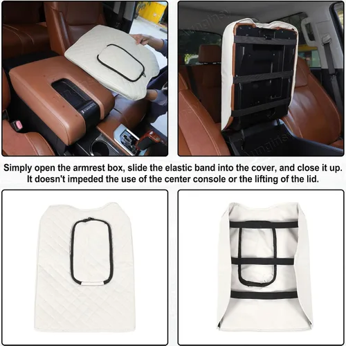 Miniatura 4 de Aunginsy Funda para reposabrazos de consola central compatible con Toyota Tundra 2007-2021, de cuero, almohadilla de tapa de cojín de consola media