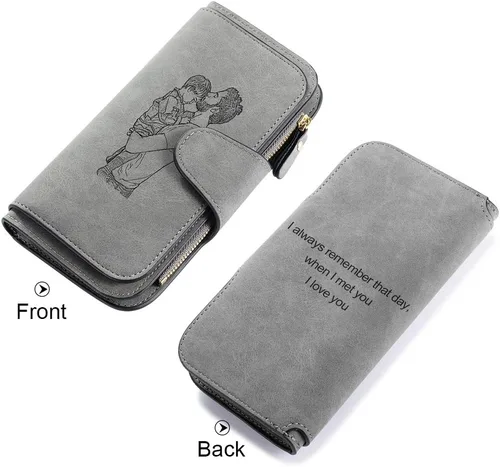 Miniatura 34 de Loveje - Billeteras personalizadas para mujer, de piel sintética, con grabadas fotográficas, triple pliegue, tarjeta de crédito, cartera larga