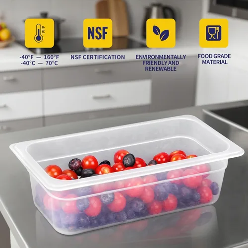 Miniatura 3 de BIEAMA Paquete de 6 sartenes de 1/3 de 4 pulgadas de profundidad con tapas, polipropileno translúcido, sin BPA, almacenamiento comercial apilable
