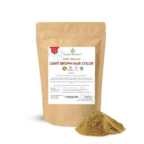 Cosmic Element Polvo de henna marrón claro para color de cabello y barba, tinte natural orgánico, sin químicos, sin gluten, libre de crueldad, 4
