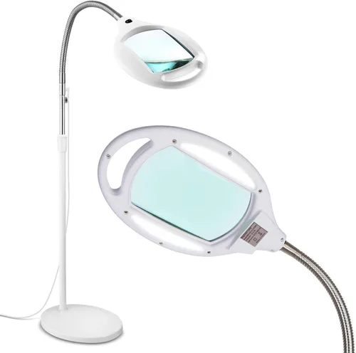 Miniatura 9 de Brightech Lámpara de pie de aumento LightView Pro - Lupa con manos libres con luz LED brillante para la lectura - Luz de trabajo con cuello de cisne