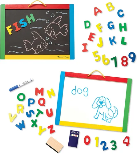 Miniatura 9 de Melissa & Doug Pizarra magnética y pizarra de borrado en seco con 36 imanes (números y letras mayúsculas), tiza, borrador y bolígrafo de borrado