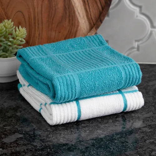 Miniatura 6 de Toallas de cocina T-Fal de parqué sólidas y a cuadros: altamente absorbentes, súper suaves y duraderas - 100% algodón, toallas de 16"x26