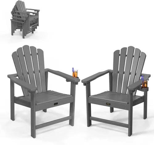 Miniatura 11 de VINGLI Silla Adirondack plegable de plástico con soporte para tazas, material HDPE 100% reciclable, cómoda capacidad de peso de 380 libras