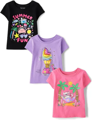 Miniatura 19 de The Children's Place Paquete de 3 camisetas gráficas de manga corta para bebé niña pequeña