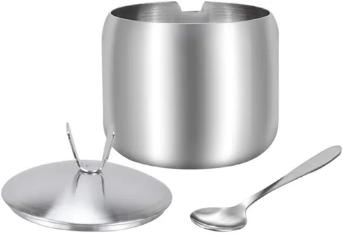 Miniatura 6 de Tazón de azúcar de acero inoxidable con jarra de especias, almacenamiento, recipiente para condimentos con tapa y cuchara Dorado