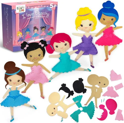 CRAFTILOO Kit de Costura de Bailarinas Danzantes para Niños, Conjunto de Manualidades Divertido y Educativo para Niños y Niñas de 5-12 Años, Cose Tu
