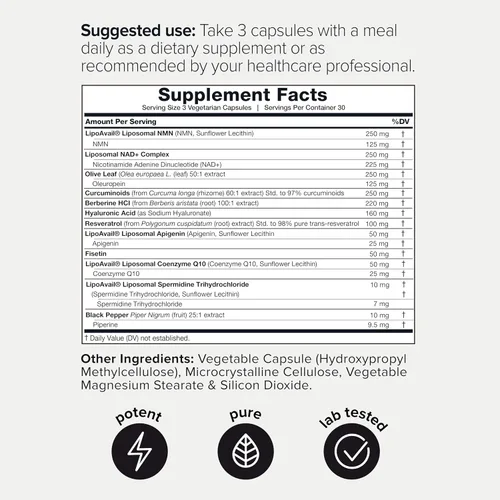 Miniatura 2 de Toniiq Suplemento NMNH – Complejo de 1,000 mg de potencia ultra alta con Uthpeak™ NMNH clínicamente estudiado, resveratrol, quercetina y TMG