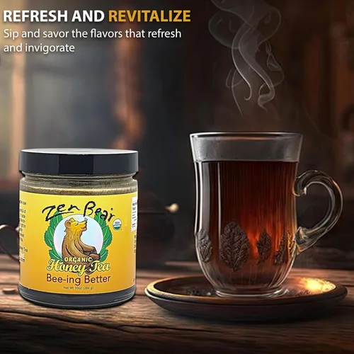 Miniatura 8 de Zen Bear Organic Bee-ing Better Honey Tea - Té de miel cruda con infusión de equinácea, bálsamo de limón, jengibre y cayena, elixir de bienestar