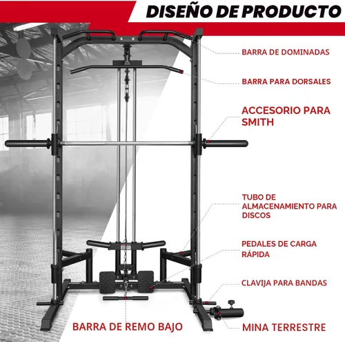 Miniatura 7 de RitFit Smith - Estante de potencia para máquina con sistema LAT-Pull Down, minas terrestres, barra de barra, clavijas de almacenamiento de placas