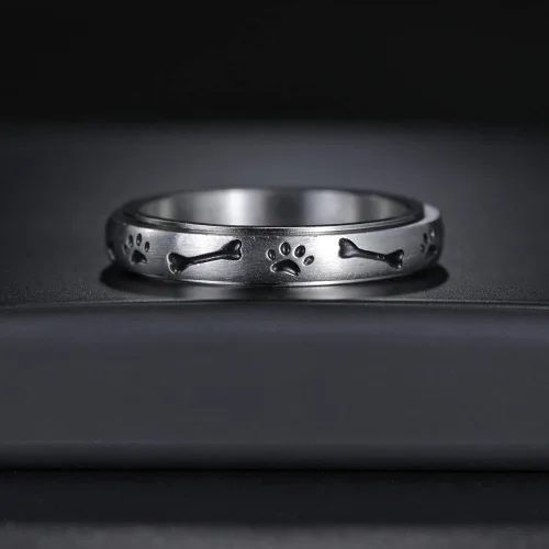 Miniatura 5 de Anillos giratorios para aliviar la ansiedad con diseño de patas de mascotas, anillo giratorio de hueso de cachorro y perro, anillo para aliviar