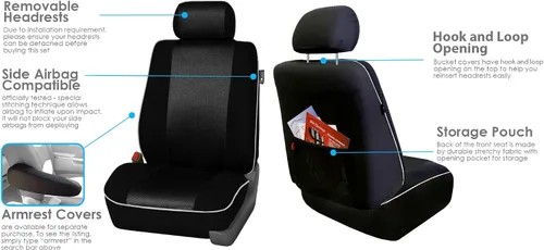 Miniatura 4 de FH Group Edgy Piping FB063115 - Juego completo de fundas para asiento de automóvil, compatible con bolsa de aire y banco dividido, ajuste universal