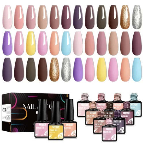 Miniatura 4 de MTSSII Juego de 18 esmaltes de uñas de gel, color nude, rosa, azul, amarillo, kit de esmalte de uñas de gel, compatible con lámpara UV/LED, remojar