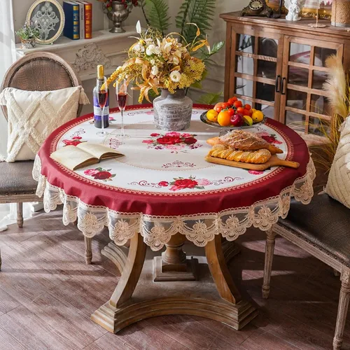 Miniatura 19 de SUTAVIA Mantel de Mesa Bordado con Encaje, Cubierta de Mesa Rectangular Estilo Granja, Mantel de Macramé Clásico Oblongo con Decoración Floral