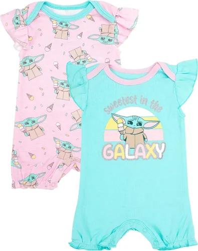 STAR WARS Paquete de 2 pantalones cortos de manga con volantes para bebé, paquete de 2 unidades - Baby Yoda Baby Body - Ropa para niñas