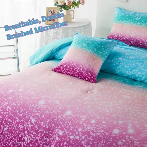 Miniatura 4 de PERFEMET Juego de edredón tamaño Queen con sábanas, juego de ropa de cama de 6 piezas con teñido anudado arcoíris para niñas, juego de edredón Azul