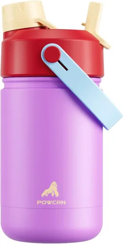 Miniatura 84 de POWCAN - Botella de agua con aislamiento de 18 onzas, con tapa de boquilla y pajilla 2 en 1, fría 24 horas, a prueba de fugas, apta para portavasos