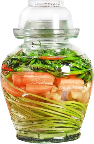 Vencer Tarro de fermentación de vidrio tradicional de 2,5 litros con tapa y piedra de presión, tanque de fermentación de vidrio para decapado