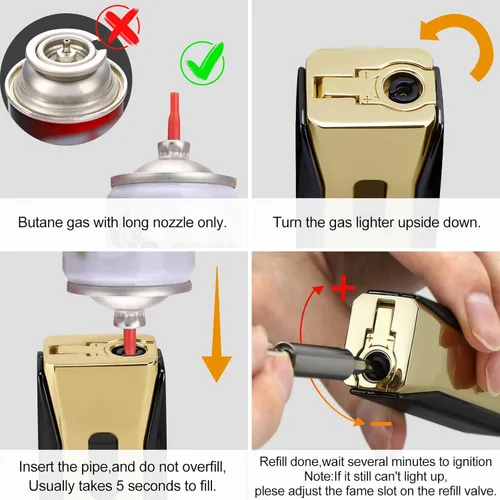 Miniatura 5 de Encendedor de llama triple jet con punzón y soporte, linterna multifuncional resistente al viento, encendedor de butano recargable, caja de regalo