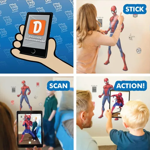 Miniatura 3 de Calcomanía de pared de Spider-Man de Marvel por Wall Palz, adhesivo de vinilo de 25' con interacción de realidad aumentada 3D, decoración temática