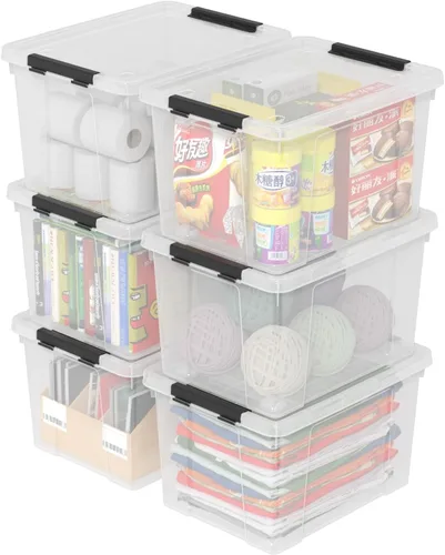 Miniatura 11 de Contenedores pequeños de 6 cuartos de galón con tapas, caja de almacenamiento de plástico transparente con asa, 6 paquetes