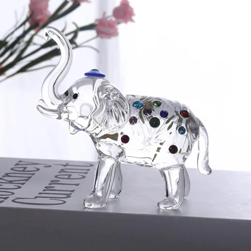 Miniatura 4 de LONGWIN Estado de elefante de cristal, figuras coleccionables con tronco arriba, escultura de animales, adornos de decoración del hogar Lucky Feng