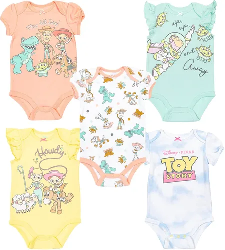 Disney Classics The Aristocats Lion King Winnie the Pooh Pixar Toy Story Baby Girls 5 Pack Bodysuits Newborn to Infant