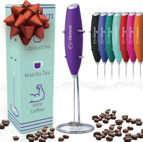 Miniatura 19 de Elementi Espumador de leche eléctrico de mano - Crea café cremoso, delicioso matcha y bebidas perfectas - Batidor compacto y mezclador con soporte