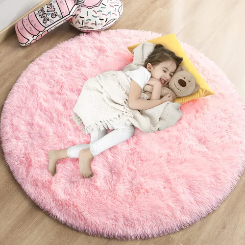 Miniatura 15 de Gifeas Alfombra redonda azul para dormitorio de niñas, alfombra circular esponjosa de 4 x 4 pies para decoración de habitación de niños, alfombra