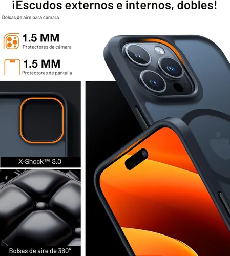 Miniatura 6 de TORRAS Funda ultra magnética para iPhone 15 Pro, [probada en 3 caídas de grado militar] [compatible con MagSafe], a prueba de golpes, translúcida