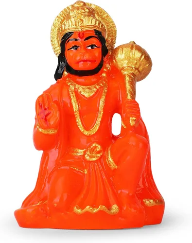 Ídolo de Bajrang Bali Lord Hanuman Ji de color naranja hecho a mano en postura de bendición | Ídolo de Dios mono hindú | Ídolo para automóvil,