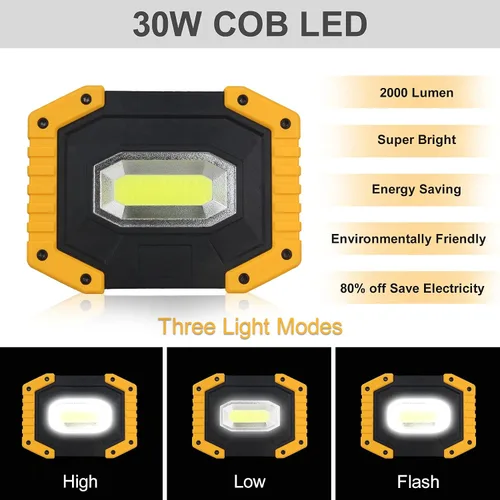 Miniatura 2 de T-SUN Luz de trabajo LED recargable, 30W 2000LM portátil, impermeable, paquete de 2