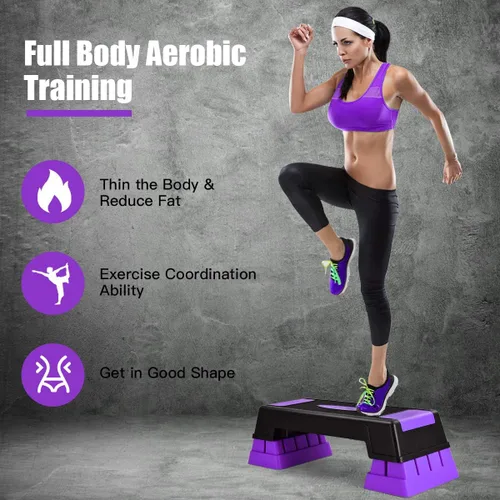 Miniatura 3 de Goplus Stepper aeróbico de 30 pulgadas con elevadores, niveles de altura ajustable de 5, 7 y 9 pulgadas, para entrenamiento, fitness, ejercicio