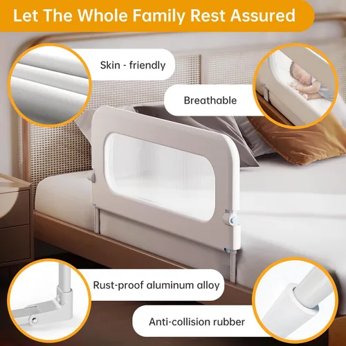 Miniatura 3 de Barandilla de protección para cama de bebé para niños pequeños, altura ajustable de 32 pulgadas, barandilla de cama abatible, barandilla lateral