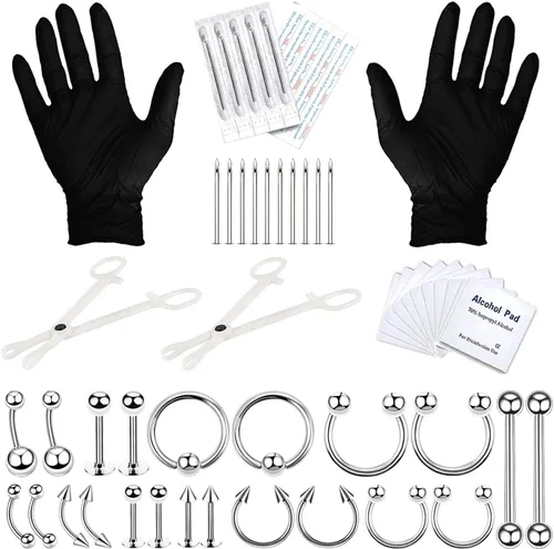 BodyJ4You - Juego de 36 piezas PRO para piercings corporales - nariz, septum, oreja, cartílago, labio, ombligo, trago, ceja - acero quirúrgico 14G