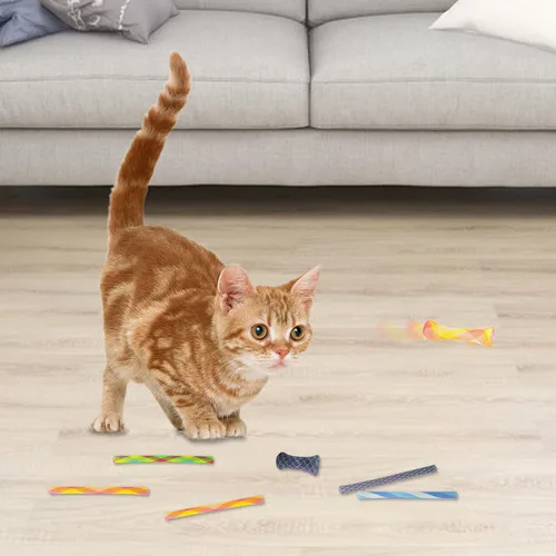 Miniatura 5 de Andiker 10 juguetes de tubo para gatos, malla de nailon de 5.1 pulgadas, telescópico plegable de plástico para gatos, elegante juguete multicolor