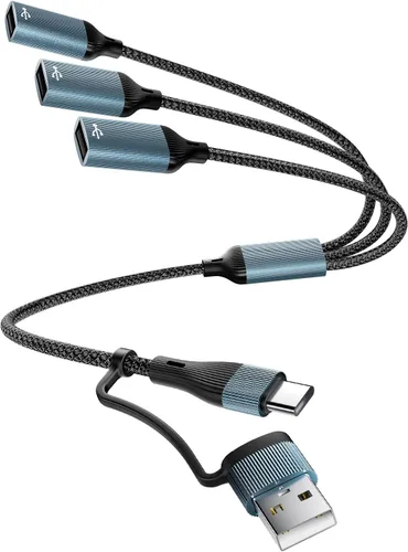 Adaptador de cable USB A tipo C a múltiples USB (1 pie), USBC tipo A macho expande 3 adaptadores divisores USB 2.0 hembra, concentrador USB Gris