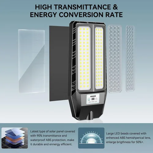 Miniatura 4 de VOOJOY Luces solares de calle de 5000 W para exteriores, luz solar de 7000 K para exteriores, luz de calle LED del atardecer al amanecer, lámpara