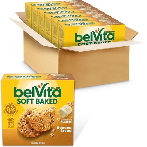 Bizcochos para el desayuno BelVita, cocidos al horno, pan de plátano, caja de 5 recuadros, 8.8 onzas (paquete de 6 unidades).